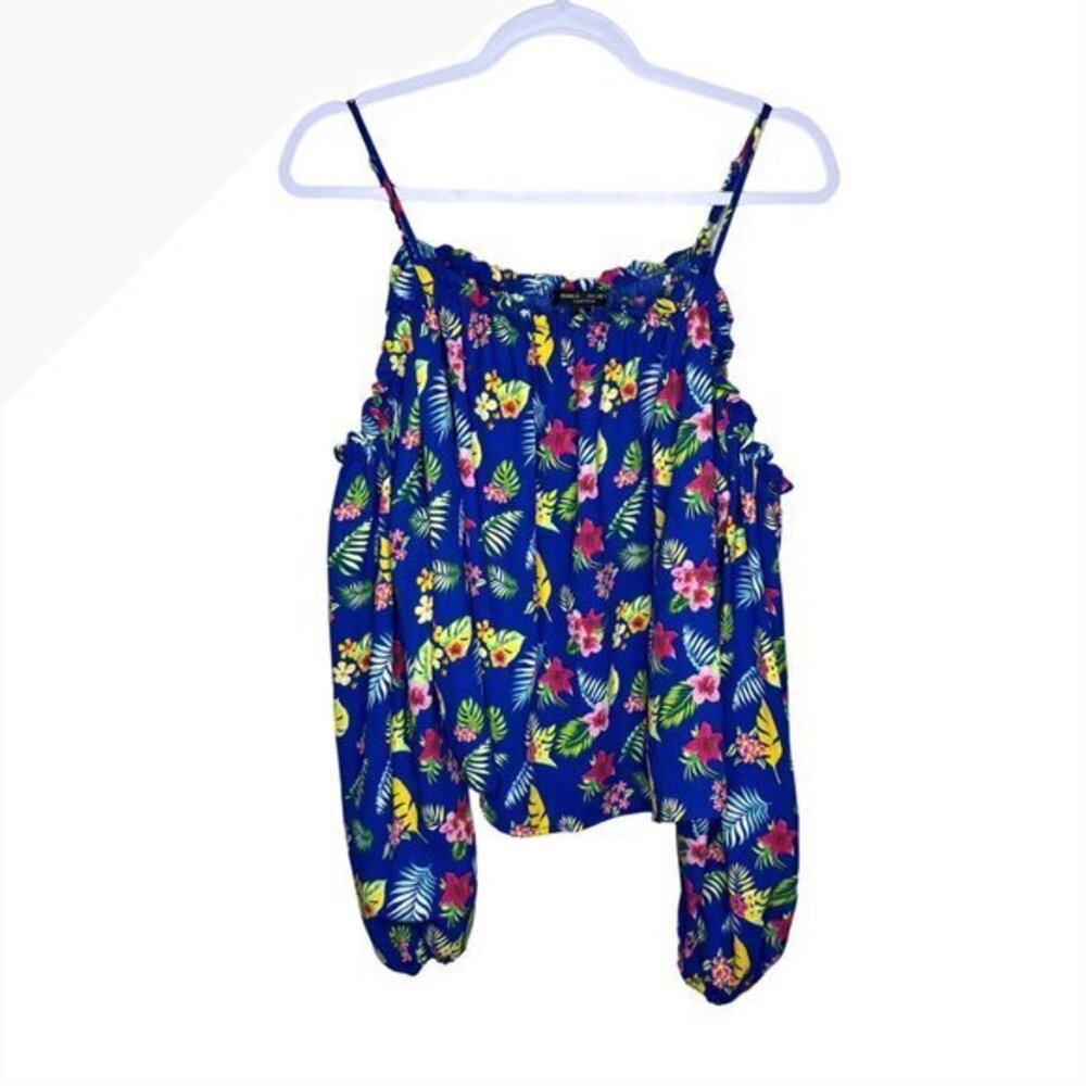 Romeo + Juliet Couture Women's Floral‎ Print Blue Off The Shoulder Top M